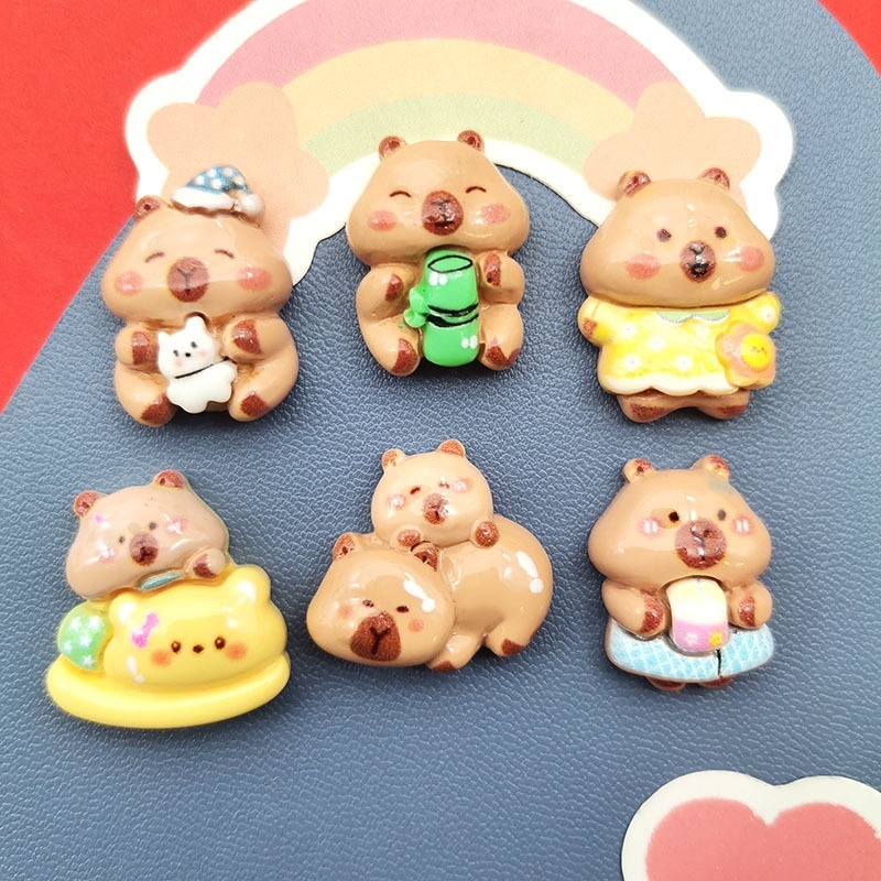  Lovely Shiny Cartoon Capybara Dress Up Collection Resin Accessories For Hairpin Phone Case Sticker