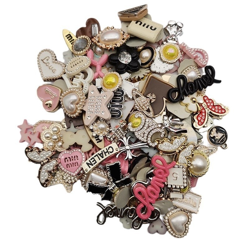  Elegant Mixed Design Pearl Letter Floral Geometric Charms for DIY Phone Case & Shoe Decoration