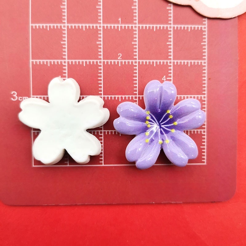Shiny Simulation Colorful Cherry Blossom 5-Petal Flower Resin Charms For DIY Hair Clip Phone Case Cup Decor