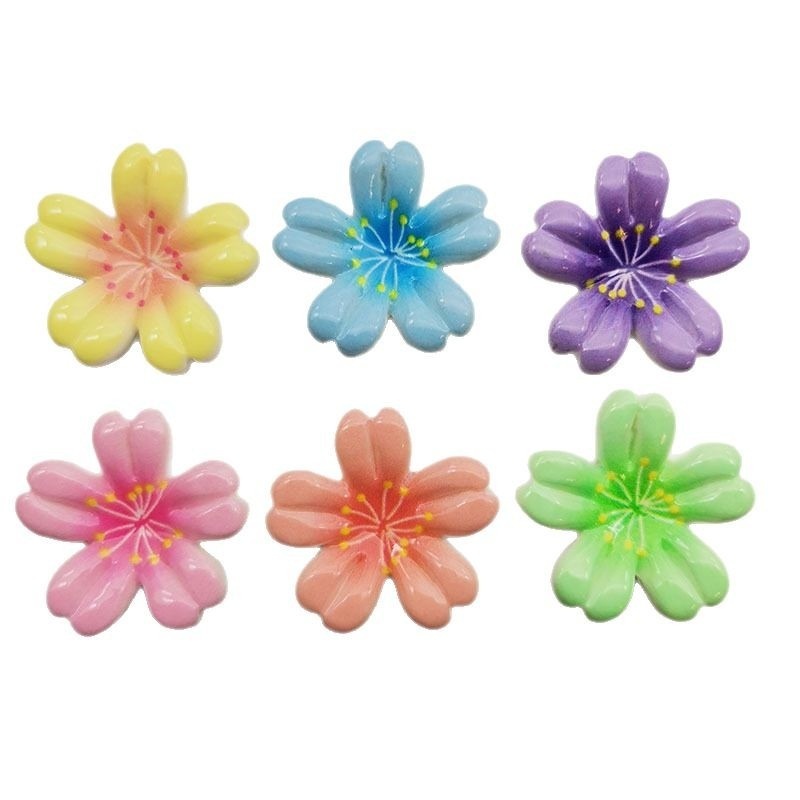 Shiny Simulation Colorful Cherry Blossom 5-Petal Flower Resin Charms For DIY Hair Clip Phone Case Cup Decor