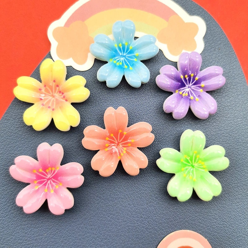 Shiny Simulation Colorful Cherry Blossom 5-Petal Flower Resin Charms For DIY Hair Clip Phone Case Cup Decor