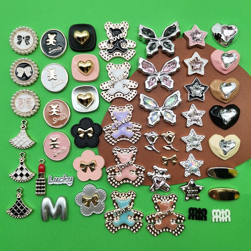 Luxury Plated Bear Butterfly Lipstick Star Heart Plastic Charms For DIY Hair Clip Phone Case Accessories