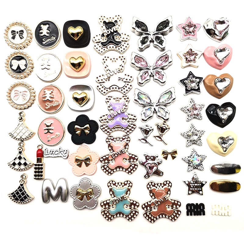 Luxury Plated Bear Butterfly Lipstick Star Heart Plastic Charms For DIY Hair Clip Phone Case Accessories
