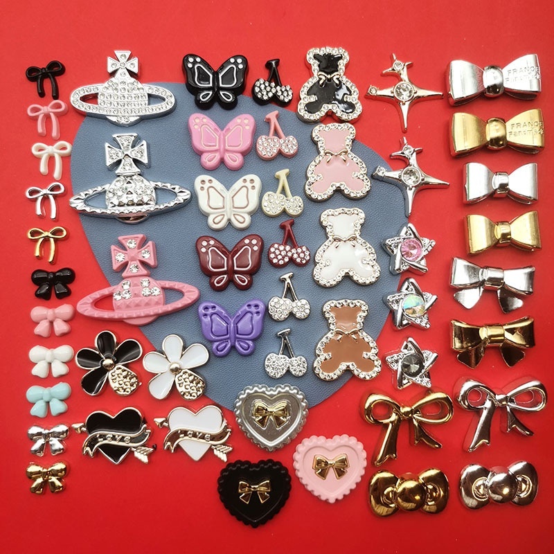 New Arrival Mini Frame Tweed Bow Selfie Bear Cherry Star Plastic Charms For DIY Phone Case & Jewelry