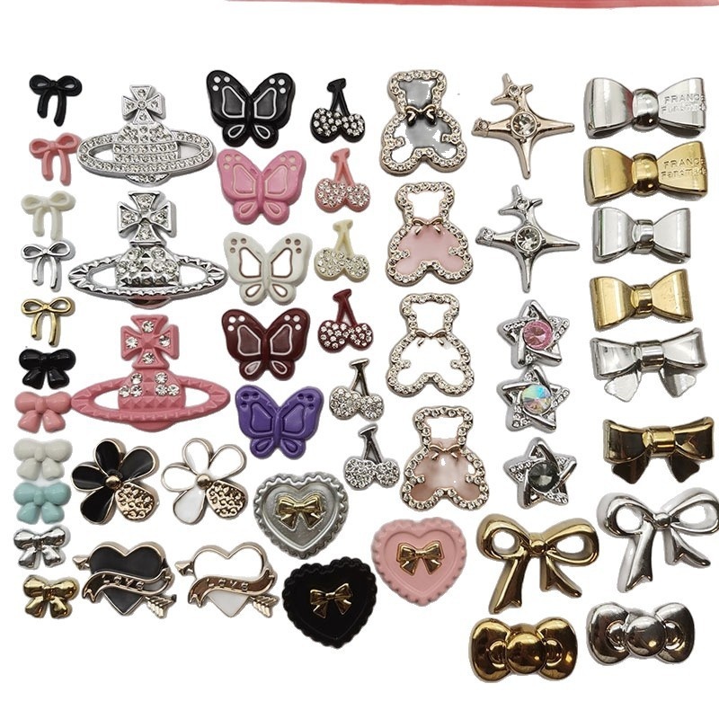 New Arrival Mini Frame Tweed Bow Selfie Bear Cherry Star Plastic Charms For DIY Phone Case & Jewelry
