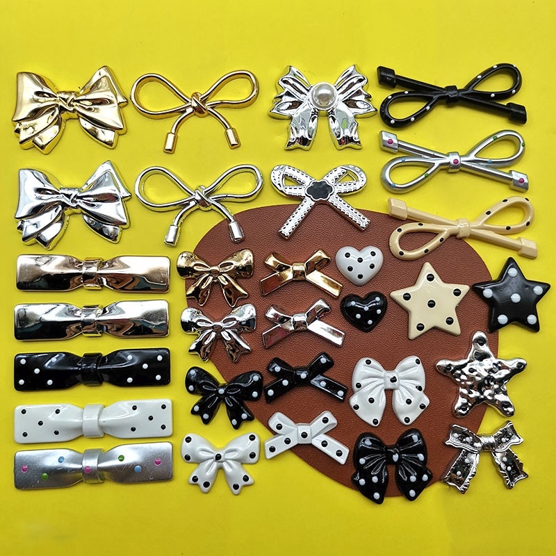 Vintage Classic Polka Dot Bow Star Plastic Decorations DIY Craft for Phone Case Hair Clip Shoe Clips