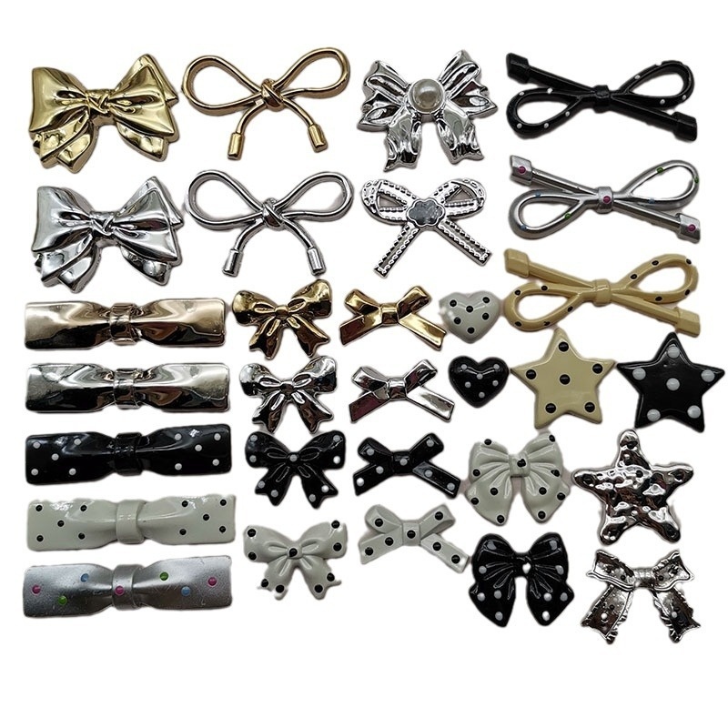 Vintage Classic Polka Dot Bow Star Plastic Decorations DIY Craft for Phone Case Hair Clip Shoe Clips