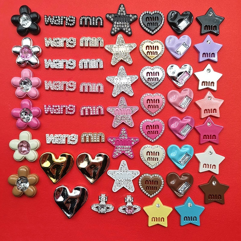 Colorful Enamel Star Heart Letter Charms Tweed Style Resin Accessories For DIY Hair Clip Phone Case Nail Art
