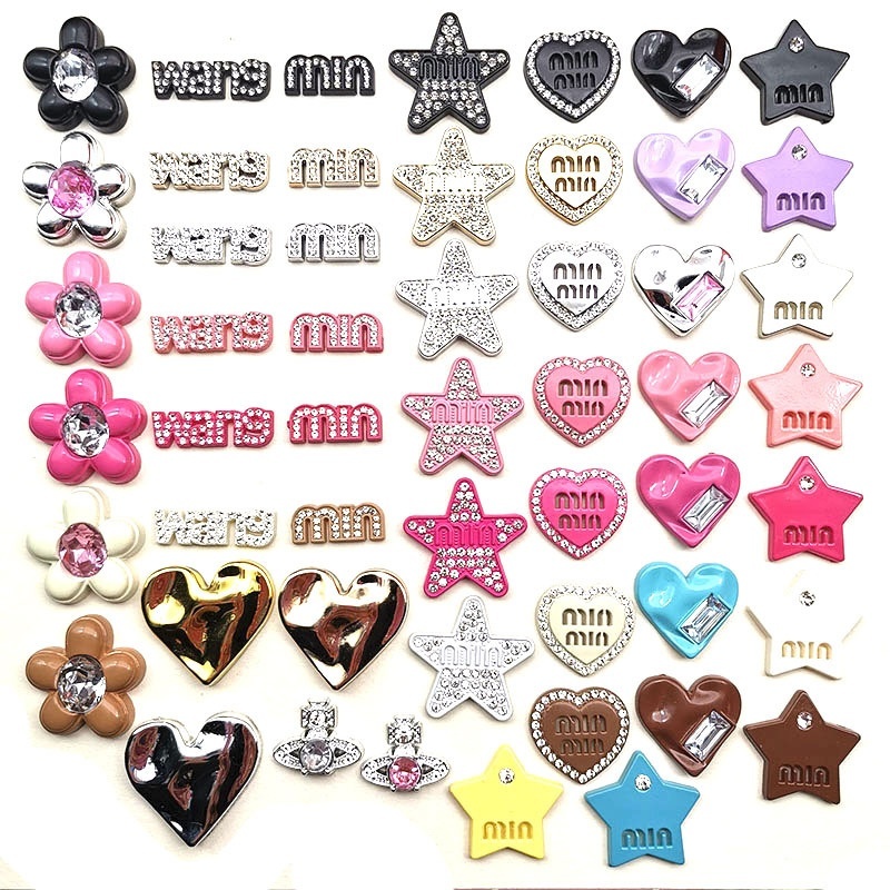 Colorful Enamel Star Heart Letter Charms Tweed Style Resin Accessories For DIY Hair Clip Phone Case Nail Art