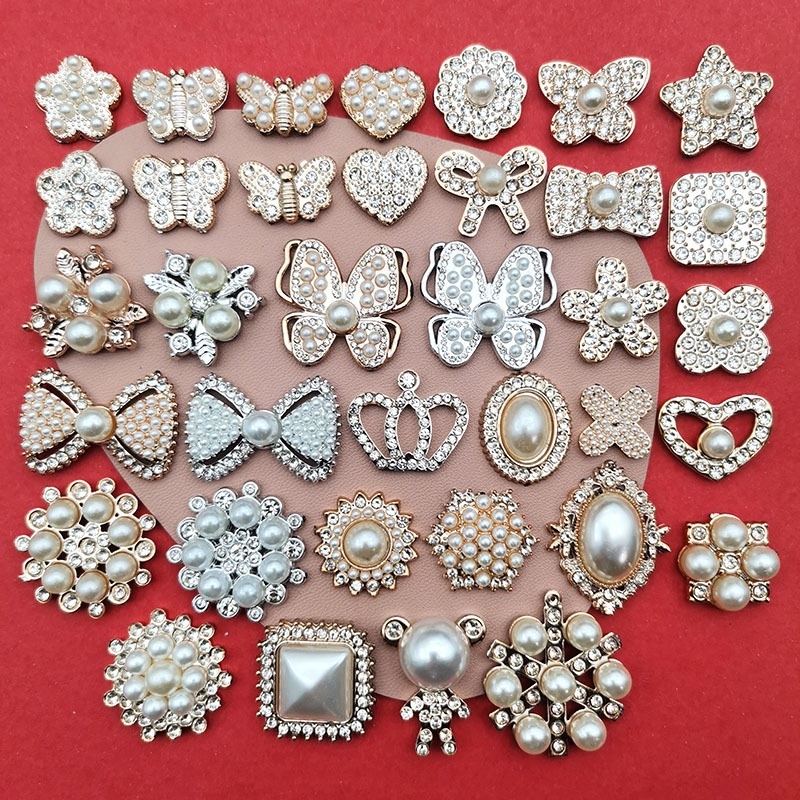 Elegant Black White Bow Pearl Star Rhinestone Plastic Charms For DIY Hair Clip Phone Case Croc Charms
