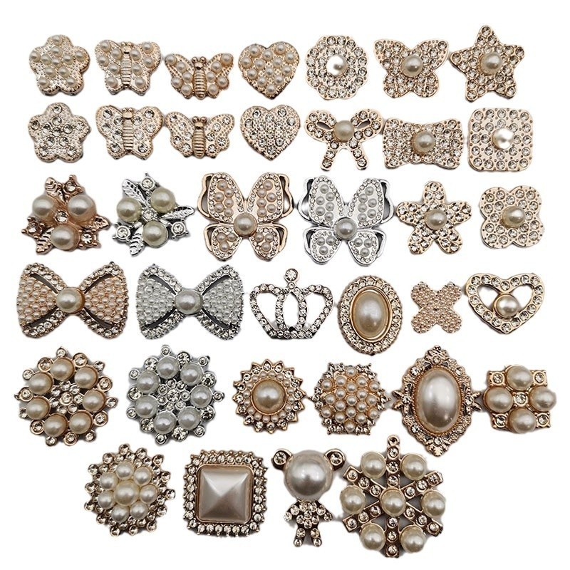 Elegant Black White Bow Pearl Star Rhinestone Plastic Charms For DIY Hair Clip Phone Case Croc Charms