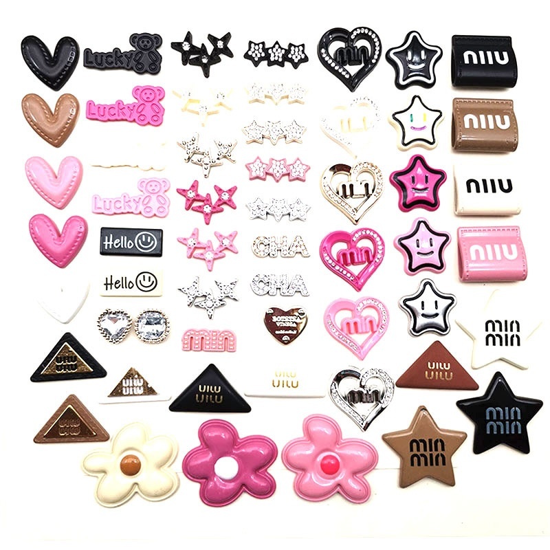 Korean Fashion Colorful Tweed Bow Star Heart Resin Patches DIY Hair Accessories Phone Case Decor