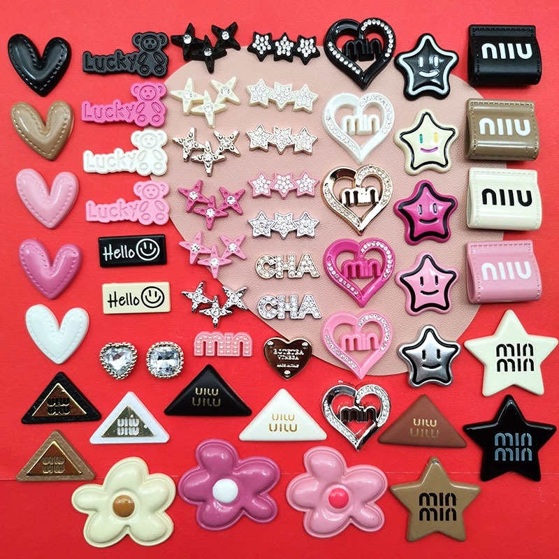 Korean Fashion Colorful Tweed Bow Star Heart Resin Patches DIY Hair Accessories Phone Case Decor