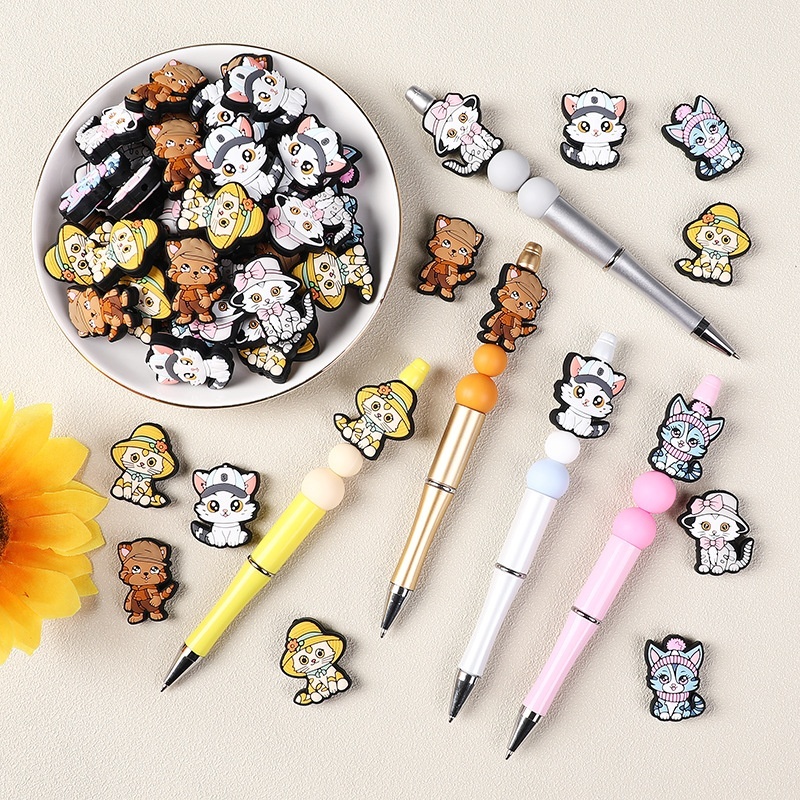 Hot Selling Cartoon Cat Silicone Beads | Cute DIY Accessories for Beaded Pens