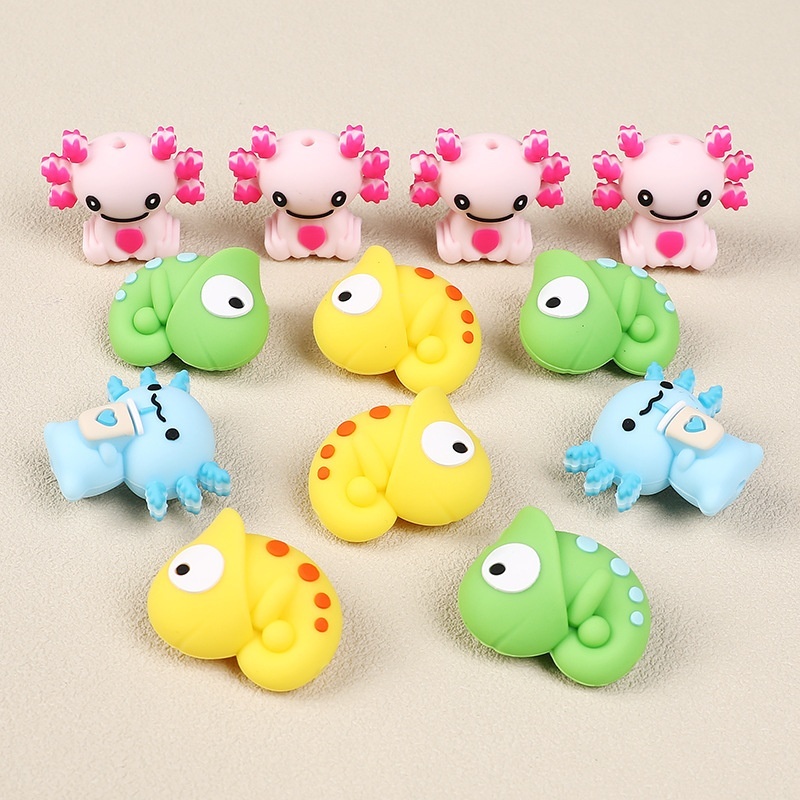 Creative 3D Chameleon Silicone Beads ，Cute Animal DIY Beads for Pens & Jewelry