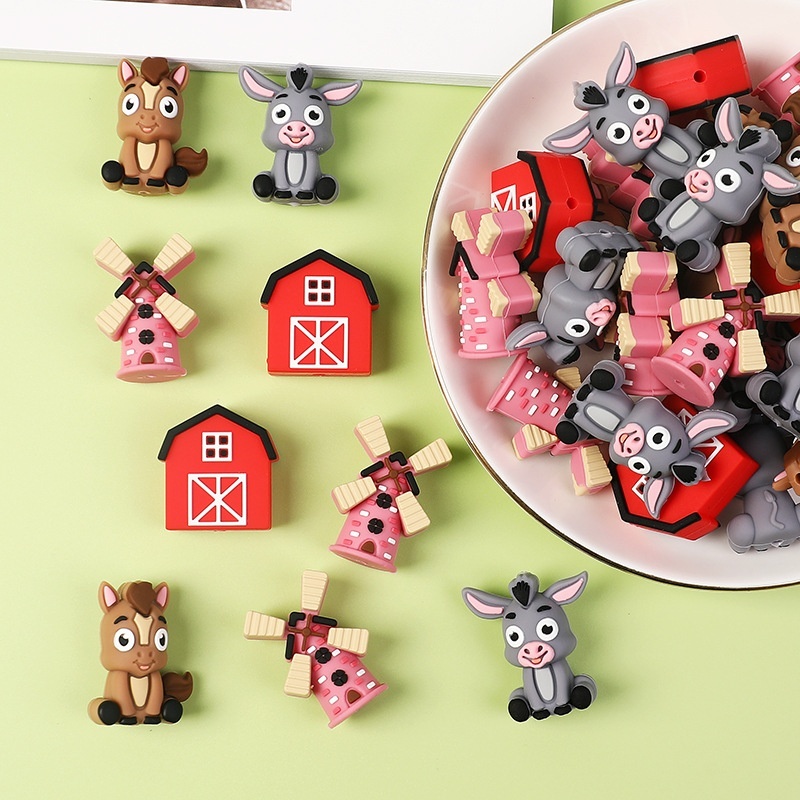 3D Farm Donkey Silicone Beads | DIY Keychain, Bracelet & Beaded Pen Accessories