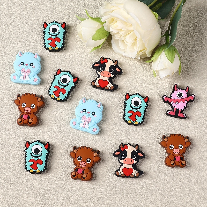 Valentine's Day Love Monster Silicone Focal Beads ， Straight Hole Cartoon Animal Beads for Beaded Pens Wholesale