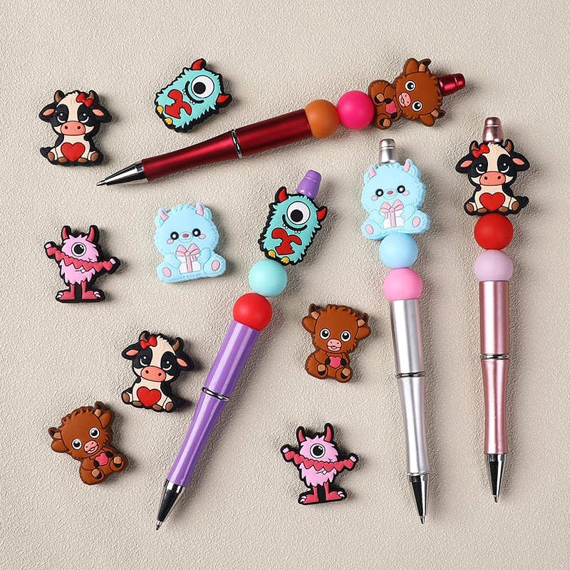 Valentine's Day Love Monster Silicone Focal Beads ， Straight Hole Cartoon Animal Beads for Beaded Pens Wholesale