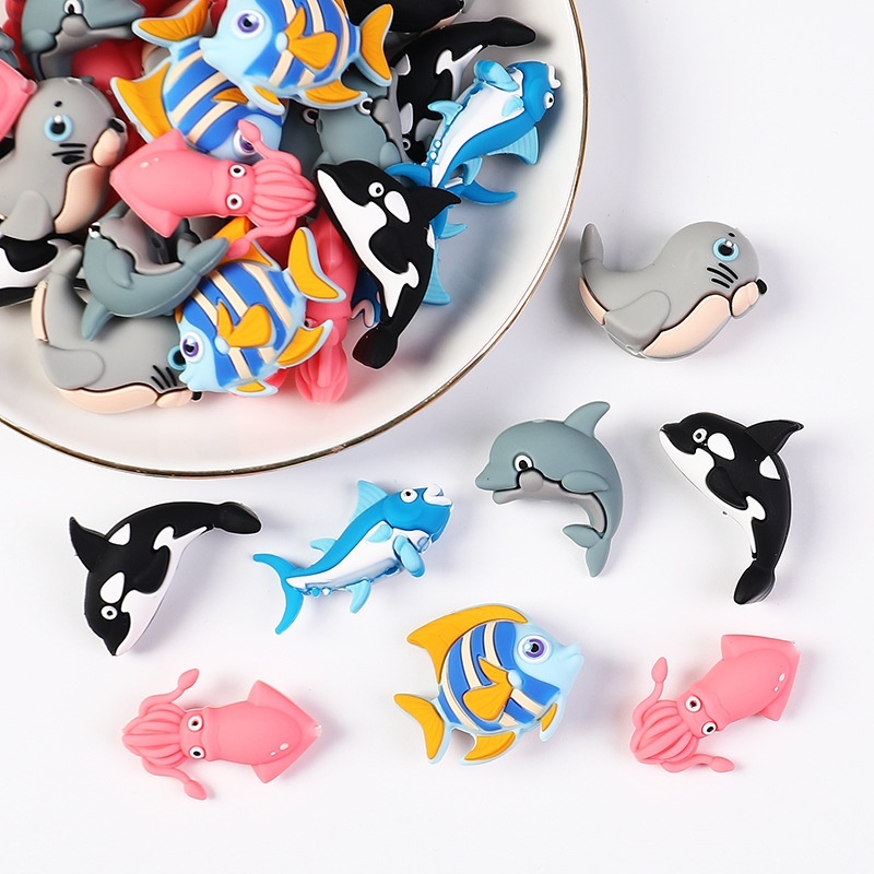 Cartoon Marine Fish Silicone Beads | DIY Accessories for Bracelets, Keychains & Beaded Pens
