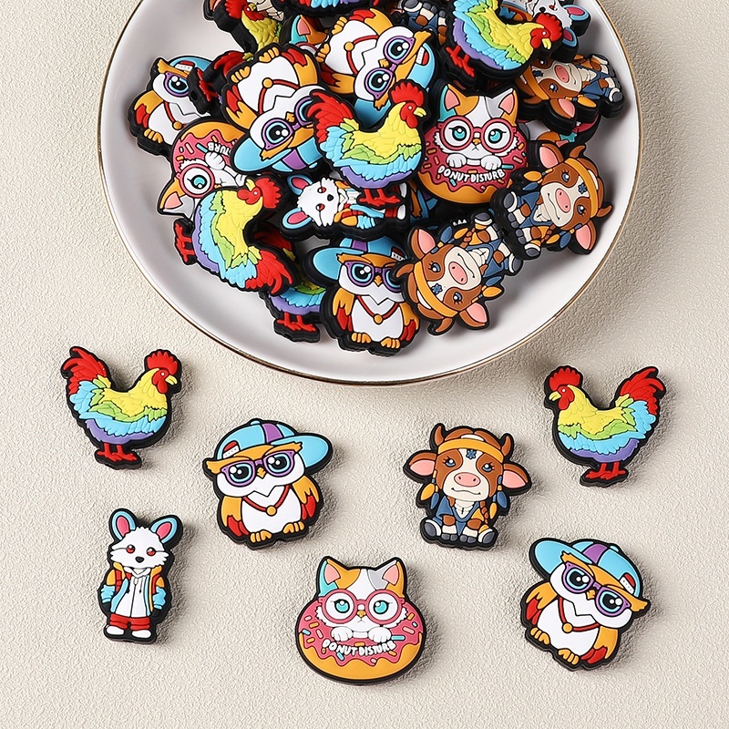 Cartoon Rooster & Owl Silicone Beads | Mixed Styles Wholesale for Beaded Pen Accessories
