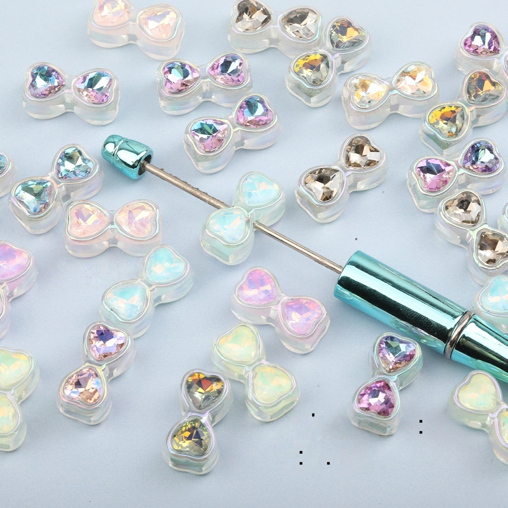 Colorful Heavy Craft Rhinestone Bow 4-Hole Beads for Bracelet, Keychain & Bead Pen