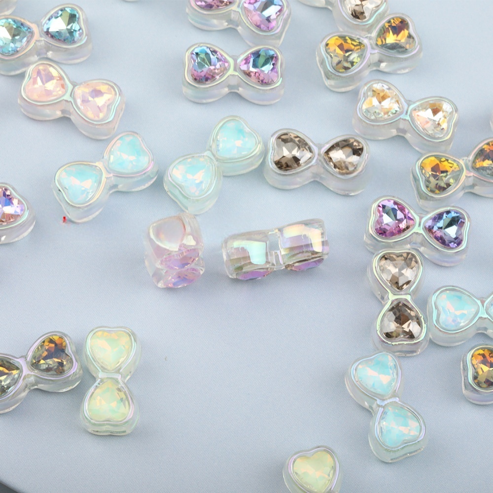 Colorful Heavy Craft Rhinestone Bow 4-Hole Beads for Bracelet, Keychain & Bead Pen