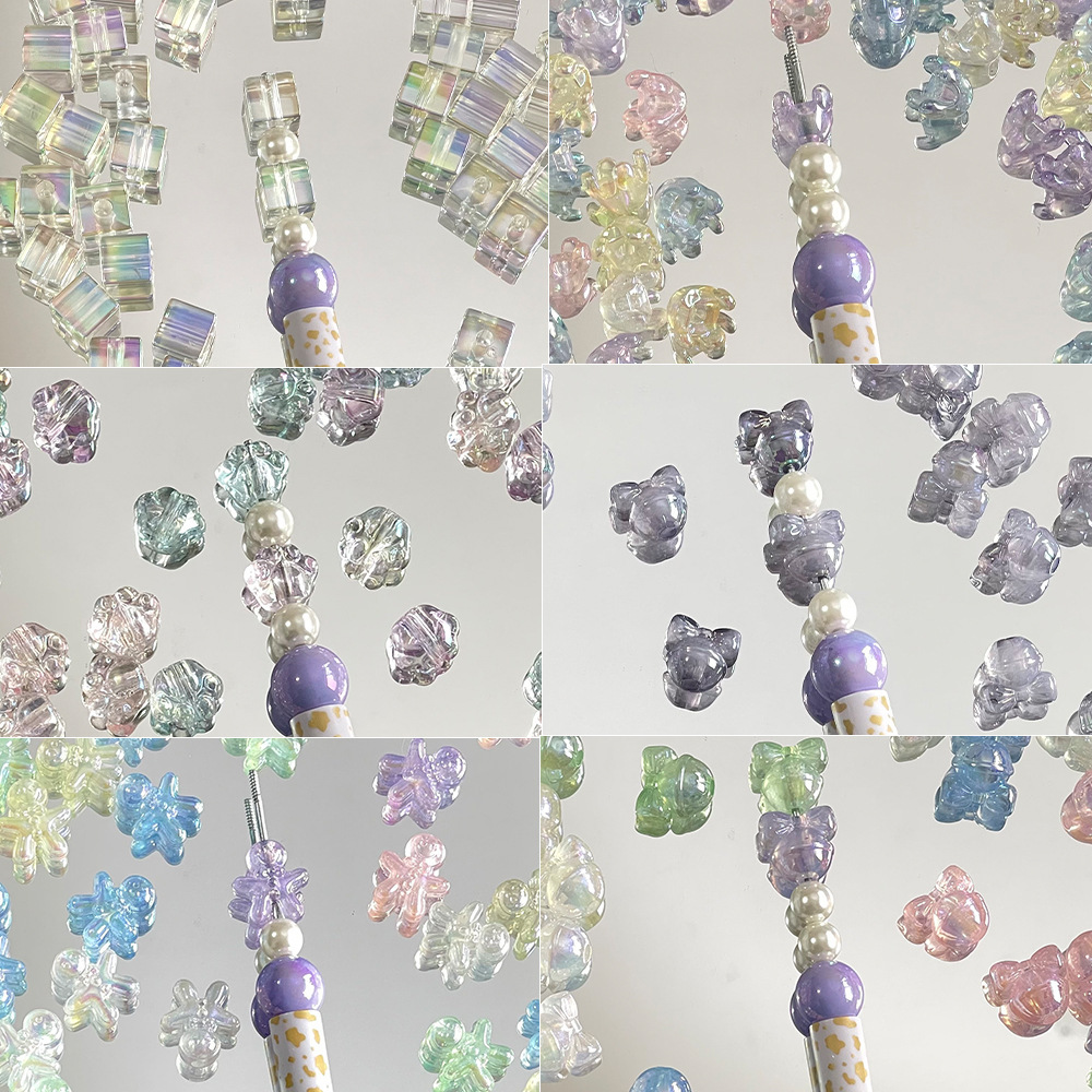 Ice Clear Colorful Cat Paw & Mickey Head Bow Loose Beads for DIY Phone Chain, Keychain & Bead Pen