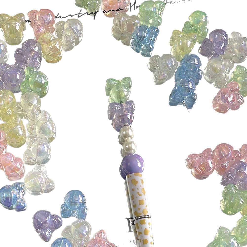 Ice Clear Colorful Cat Paw & Mickey Head Bow Loose Beads for DIY Phone Chain, Keychain & Bead Pen