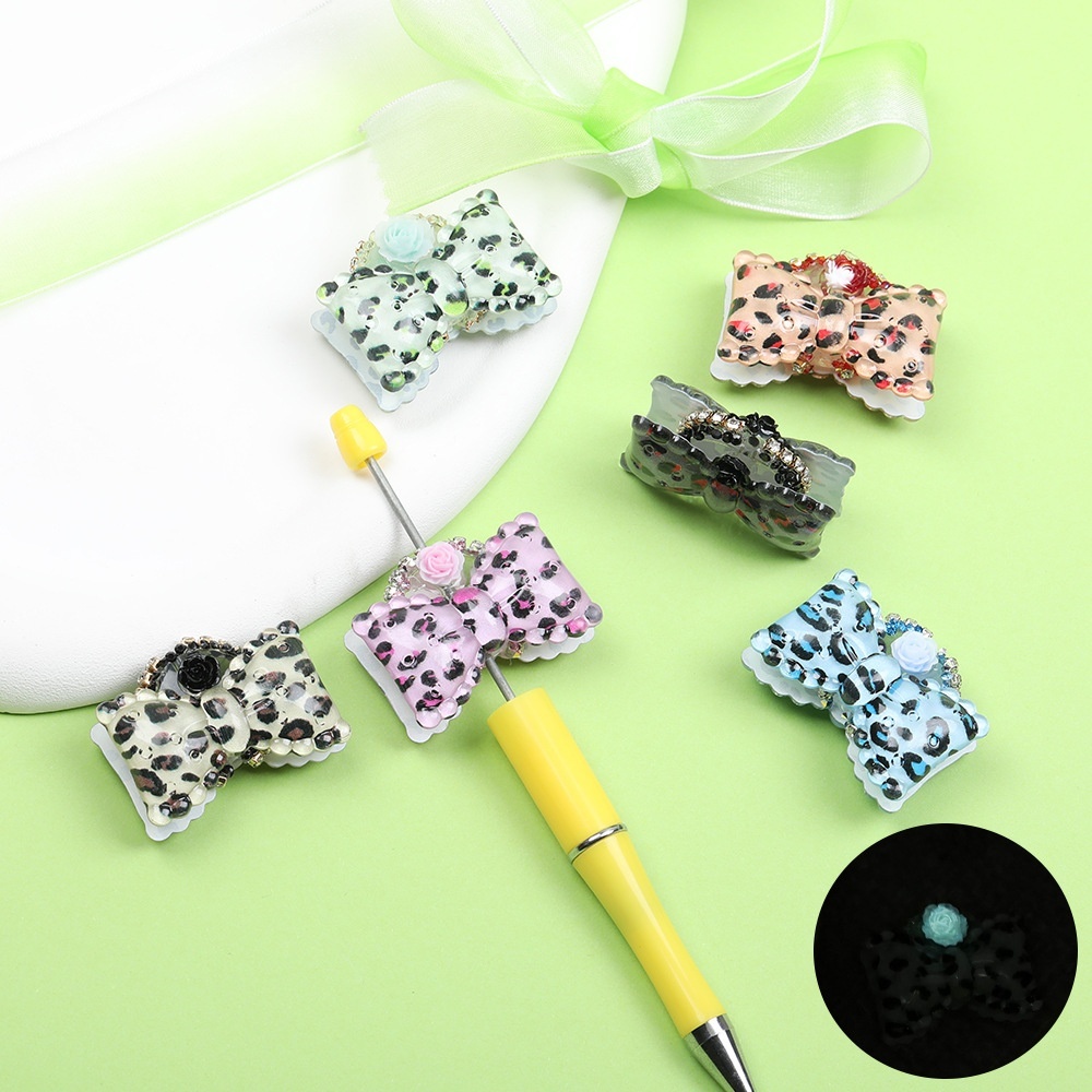 New Macaron Leopard Print Bow Glow-in-the-Dark Rose Beads for Bead Pen & Phone Chain