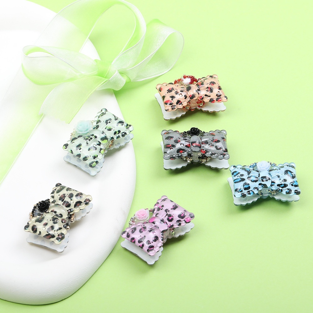 New Macaron Leopard Print Bow Glow-in-the-Dark Rose Beads for Bead Pen & Phone Chain