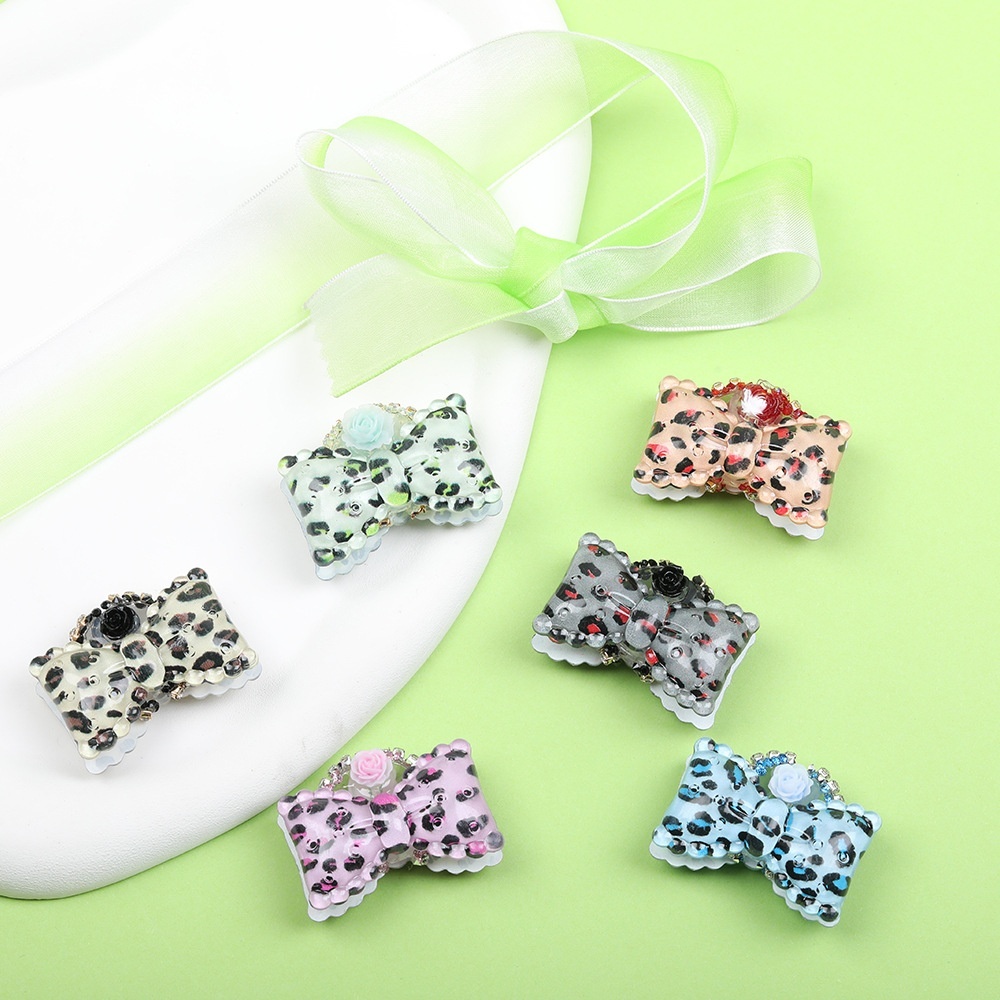 New Macaron Leopard Print Bow Glow-in-the-Dark Rose Beads for Bead Pen & Phone Chain
