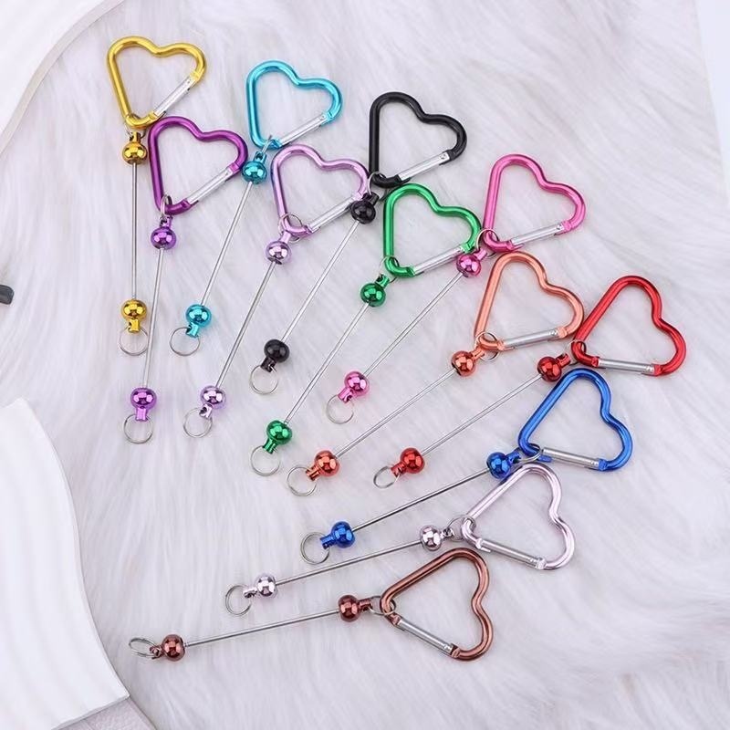 DIY Love Heart Carabiner with Colorful Beaded Chain - Women's Handbag Accessory