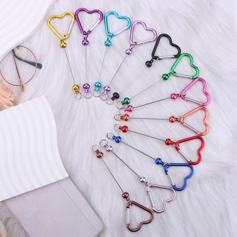 DIY Love Heart Carabiner with Colorful Beaded Chain - Women's Handbag Accessory