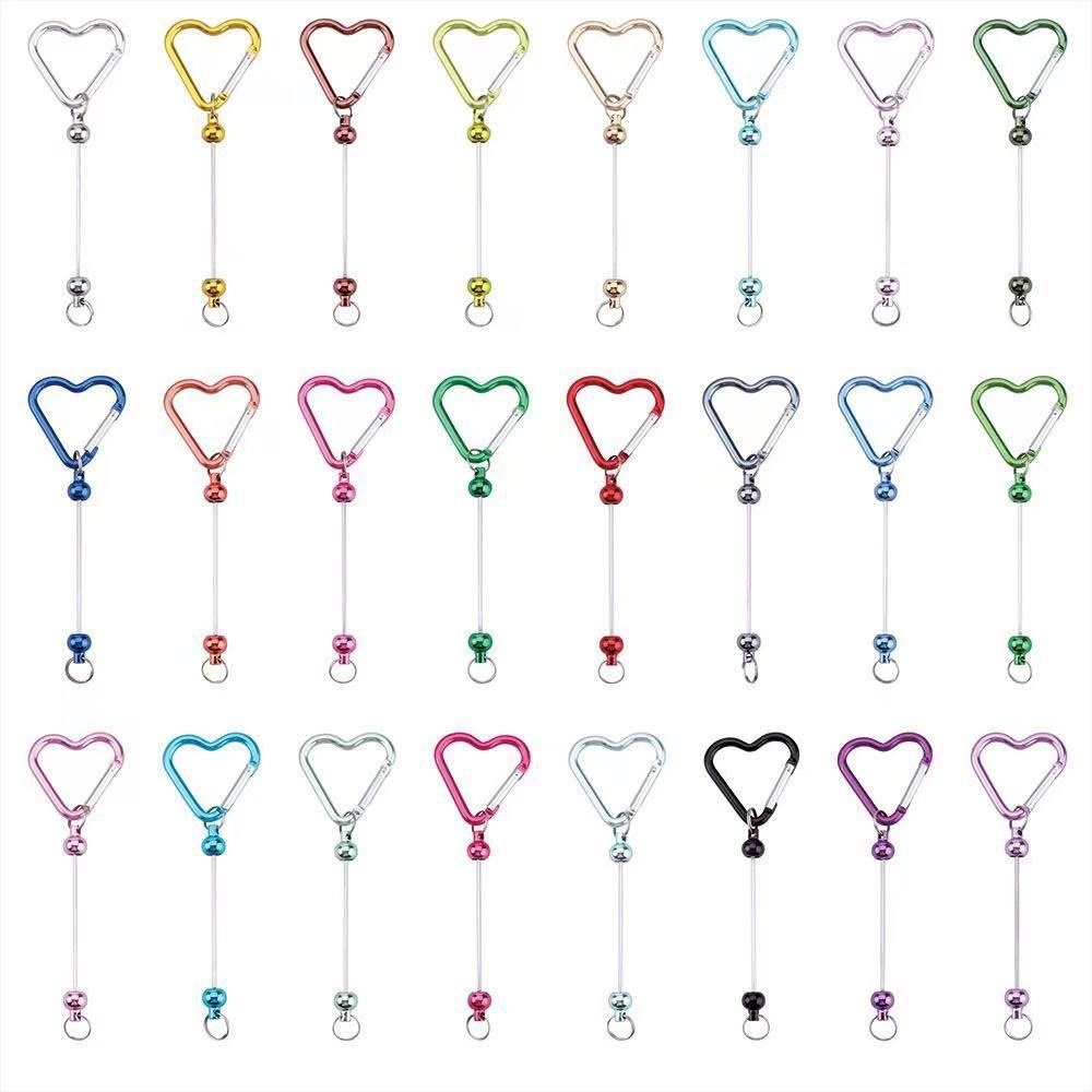 DIY Love Heart Carabiner with Colorful Beaded Chain - Women's Handbag Accessory