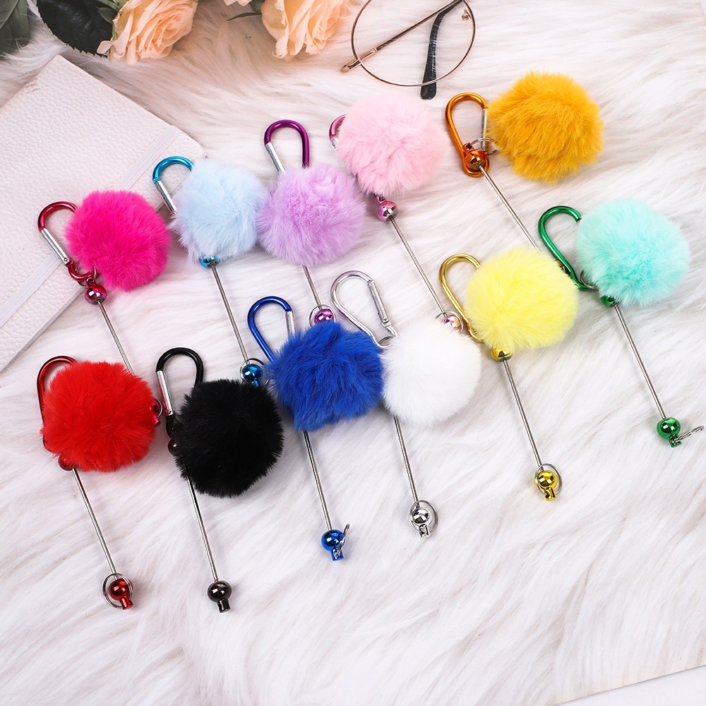 Kawaii DIY Colorful Pom-Pom Keychain – Perfect Fluffy Backpack Charm for Students