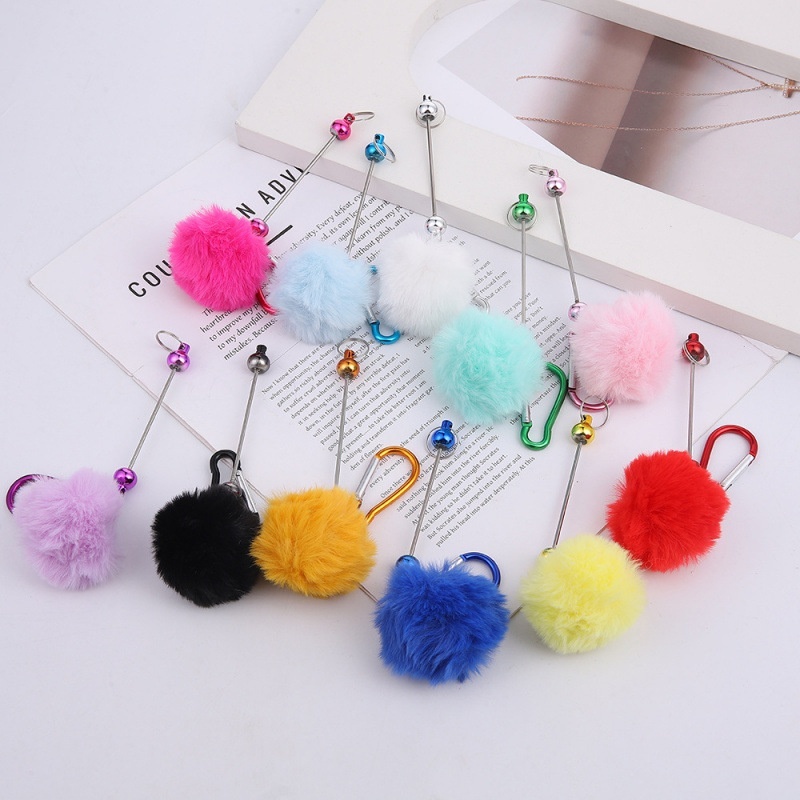 Kawaii DIY Colorful Pom-Pom Keychain – Perfect Fluffy Backpack Charm for Students