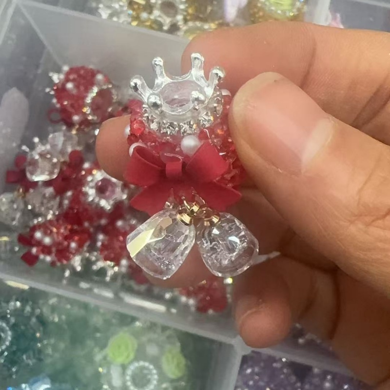 Bow Rhinestone Beads with Crystal Drop