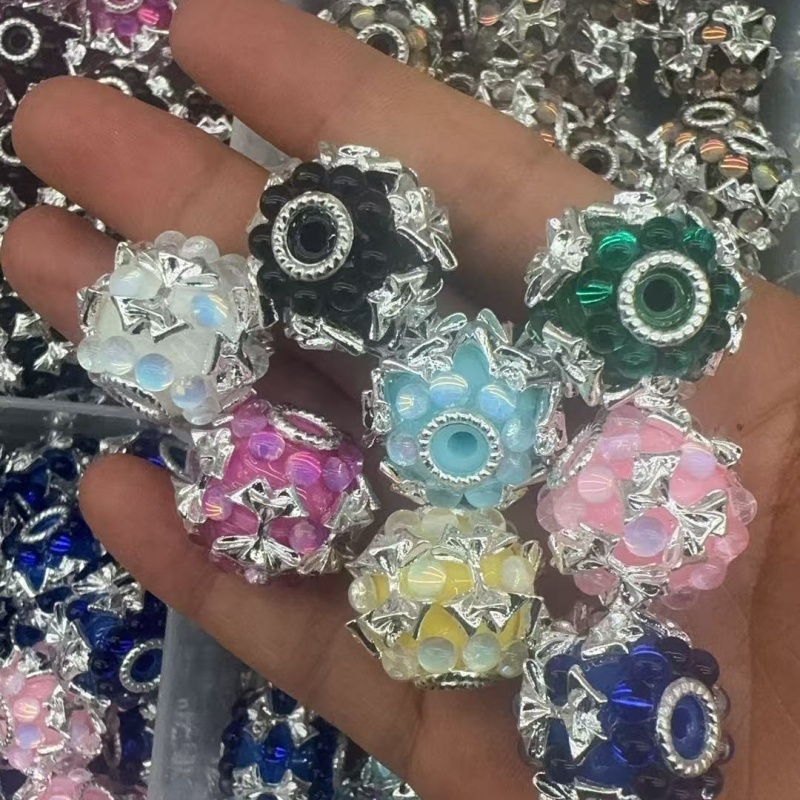 Silver Star Rhinestone Flower Beads