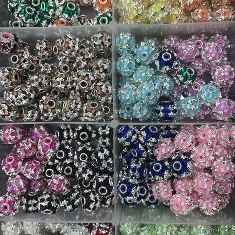 Silver Star Rhinestone Flower Beads