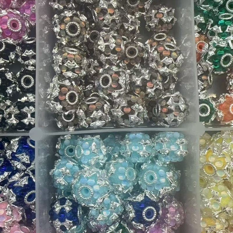 Silver Star Rhinestone Flower Beads