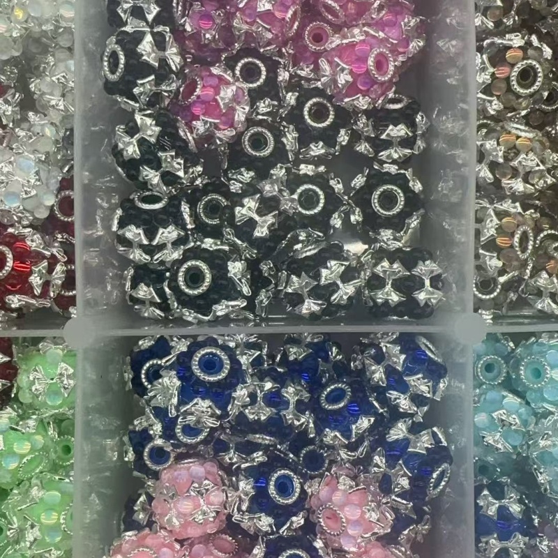 Silver Star Rhinestone Flower Beads