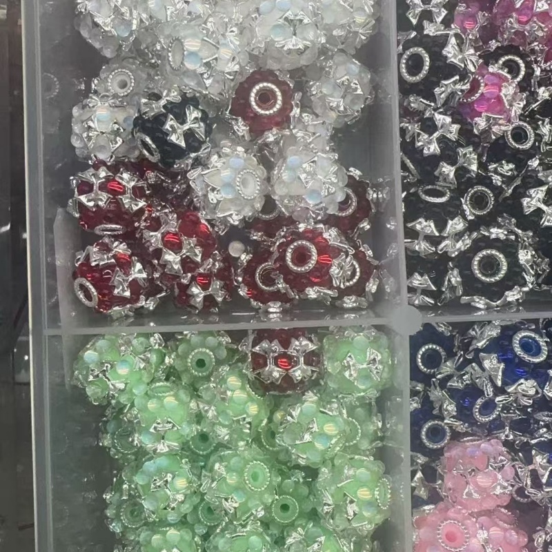 Silver Star Rhinestone Flower Beads