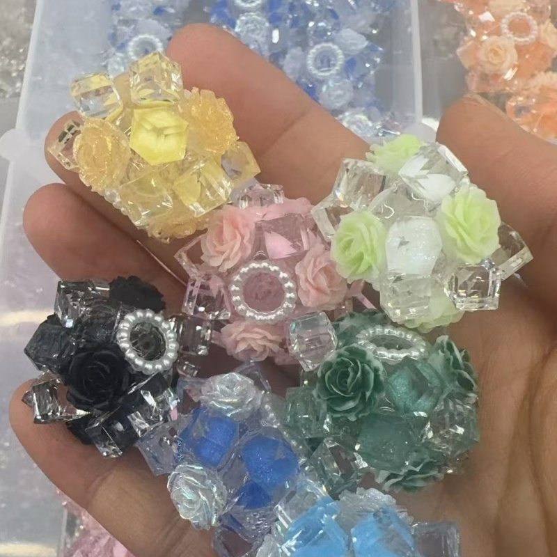 Bling Crystal Trim Rose Beads