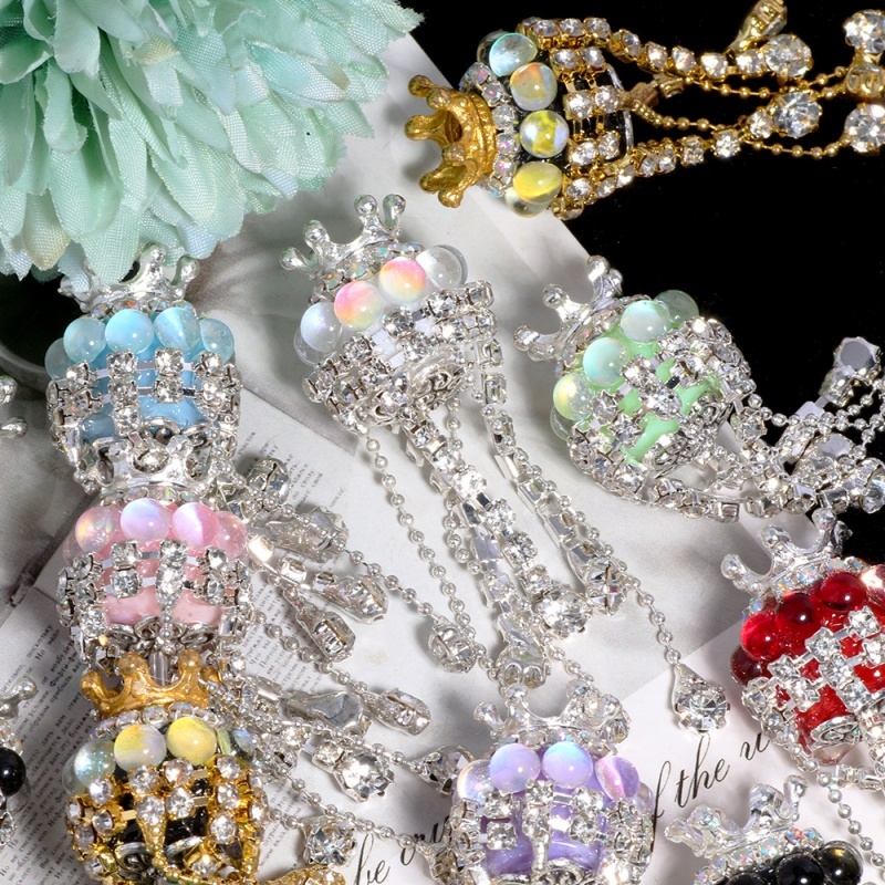 Crown Rhinestone Tassel Beads