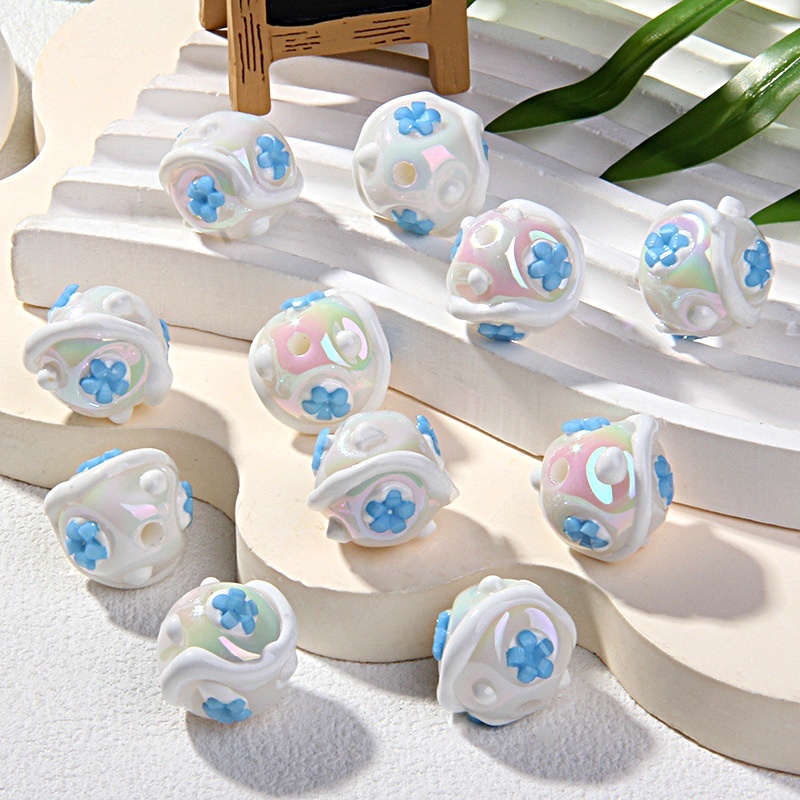 Heavy-duty Hand-painted Beads DIY Loose Beads Flower & Rhinestone Inlaid Beads for Phone Chain Bracelet Making Accessories