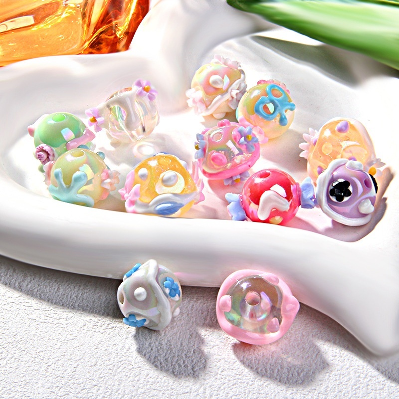 Heavy-duty Hand-painted Beads DIY Loose Beads Flower & Rhinestone Inlaid Beads for Phone Chain Bracelet Making Accessories
