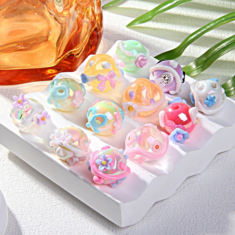 Heavy-duty Hand-painted Beads DIY Loose Beads Flower & Rhinestone Inlaid Beads for Phone Chain Bracelet Making Accessories
