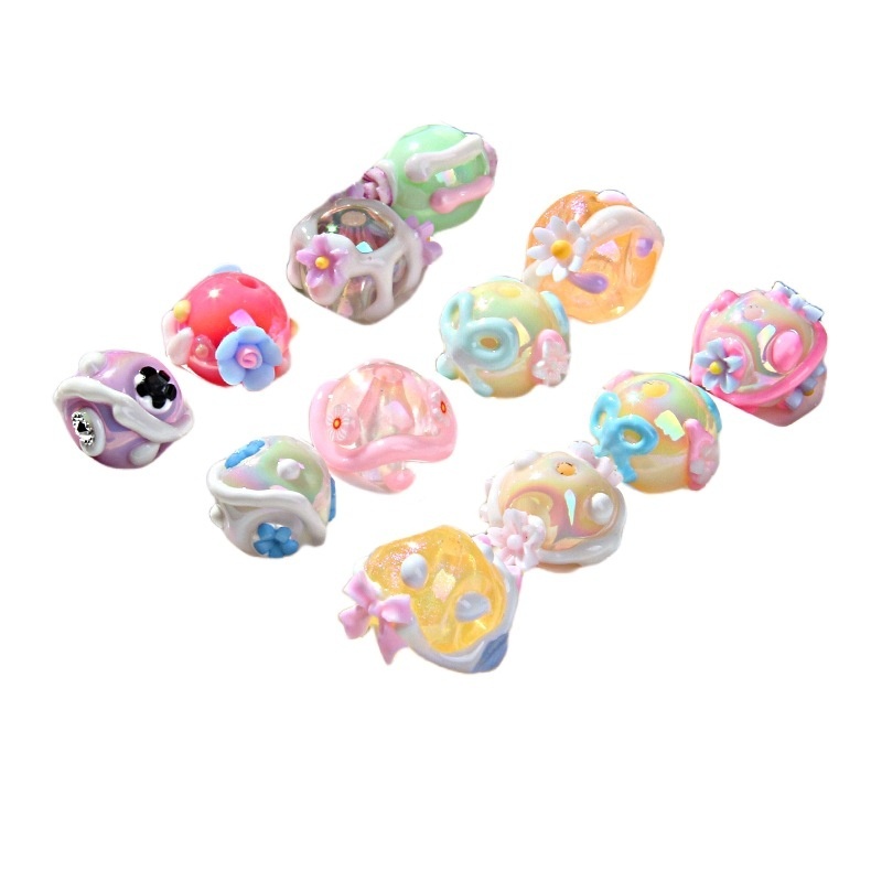 Heavy-duty Hand-painted Beads DIY Loose Beads Flower & Rhinestone Inlaid Beads for Phone Chain Bracelet Making Accessories