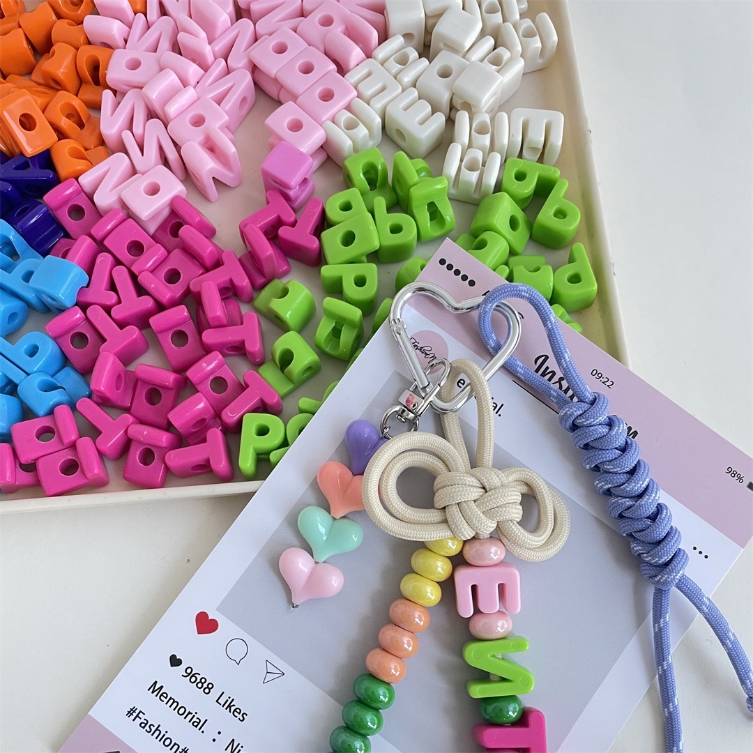 Acrylic Single Alphabet Beads Large Hole & Straight Hole Macaron Beads for Phone Chain & DIY Jewelry Making