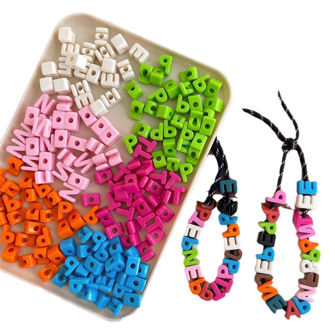 Acrylic Single Alphabet Beads Large Hole & Straight Hole Macaron Beads for Phone Chain & DIY Jewelry Making